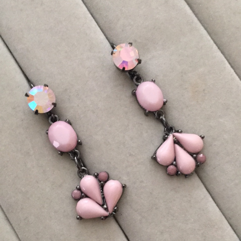 Lavender + Pink Opal Aurora Borealis Crystal Drop Statement Earrings - Picture 17 of 17